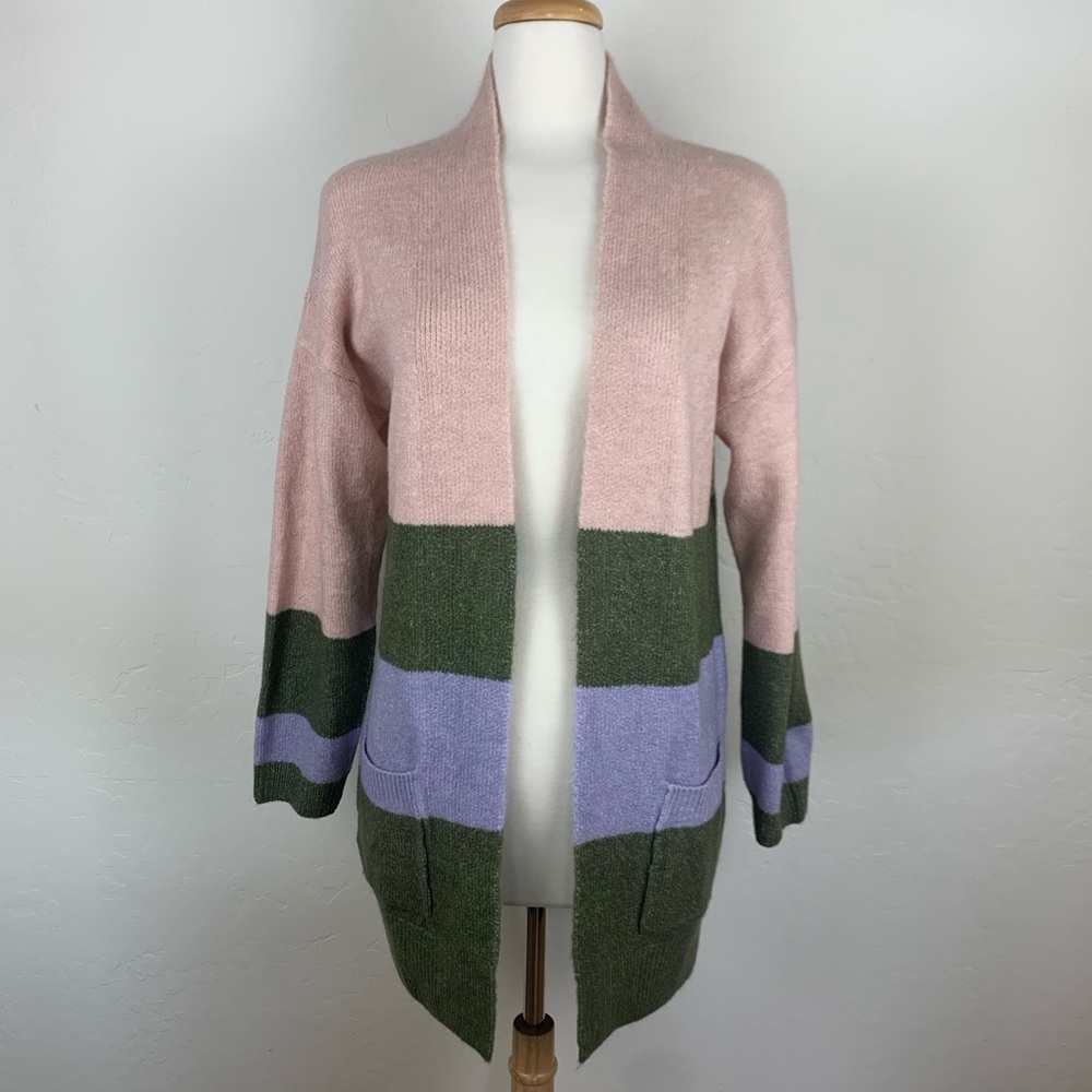 GOLDRAY Colorblock Open Front Cardigan Soft